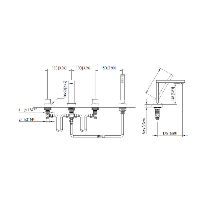 Serie 160 Hand Shower Complete Tub Faucet - Built-In - 14" Brass/Brushed Nickel