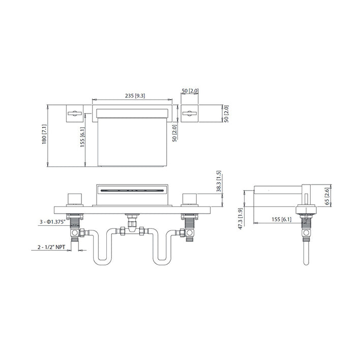 Serie 160 Cascade Flow Roman Tub Faucet - Widespread - 14" Brass/Brushed Nickel