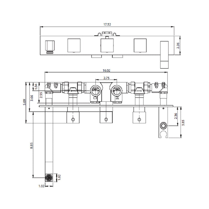 Serie 160 (2 Output Ports) Hand Shower Tub Faucet (Complete) - Wall Mount - 18" Brass/Brushed Nickel