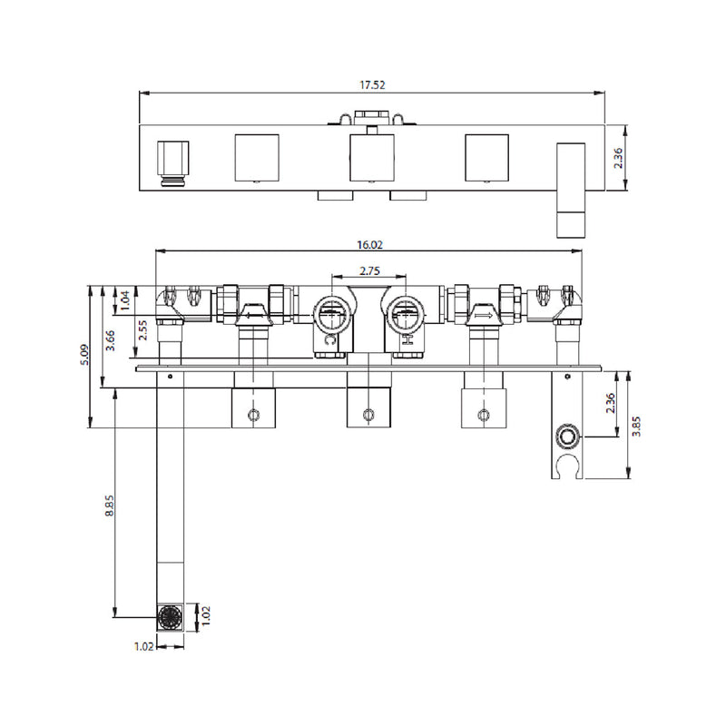 Serie 160 (2 Output Ports) Hand Shower Tub Faucet (Complete) - Wall Mount - 18" Brass/Polished Nickel