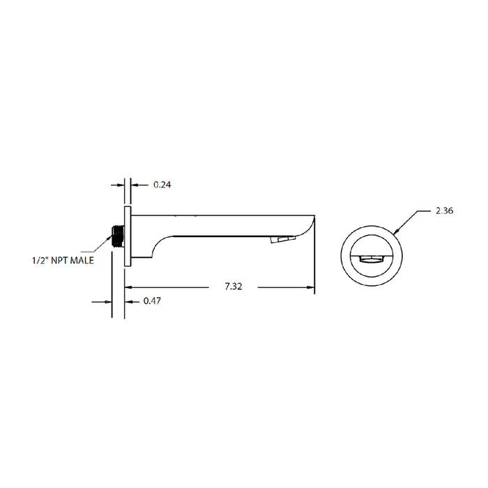 Serie 180 Non Diverting Tub Spout - Wall Mount - 8" Brass/Polished Chrome