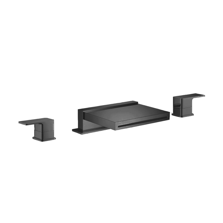 Serie 196 - 3 Hole Deck Mount Cascade / Sheet Flow Roman Tub Faucet - Widespread - 14" Brass/Matt Black