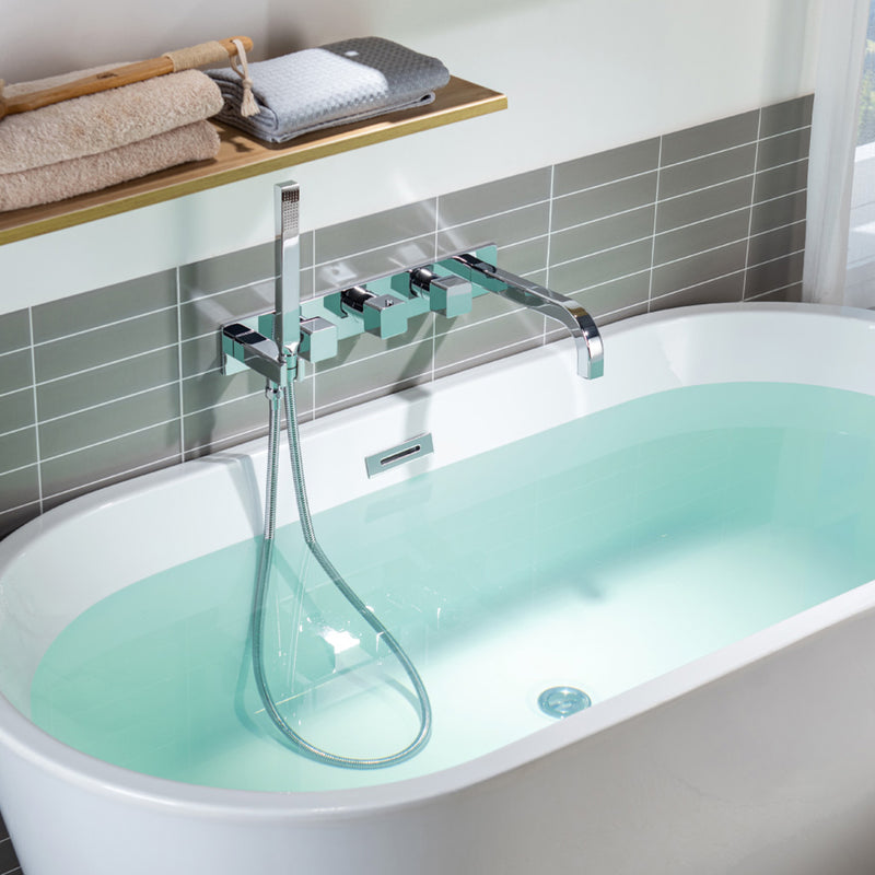 Serie 196 (2 Output Ports) Hand Shower Tub Faucet (Trim Only) - Wall Mount - 18" Brass/Polished Chrome