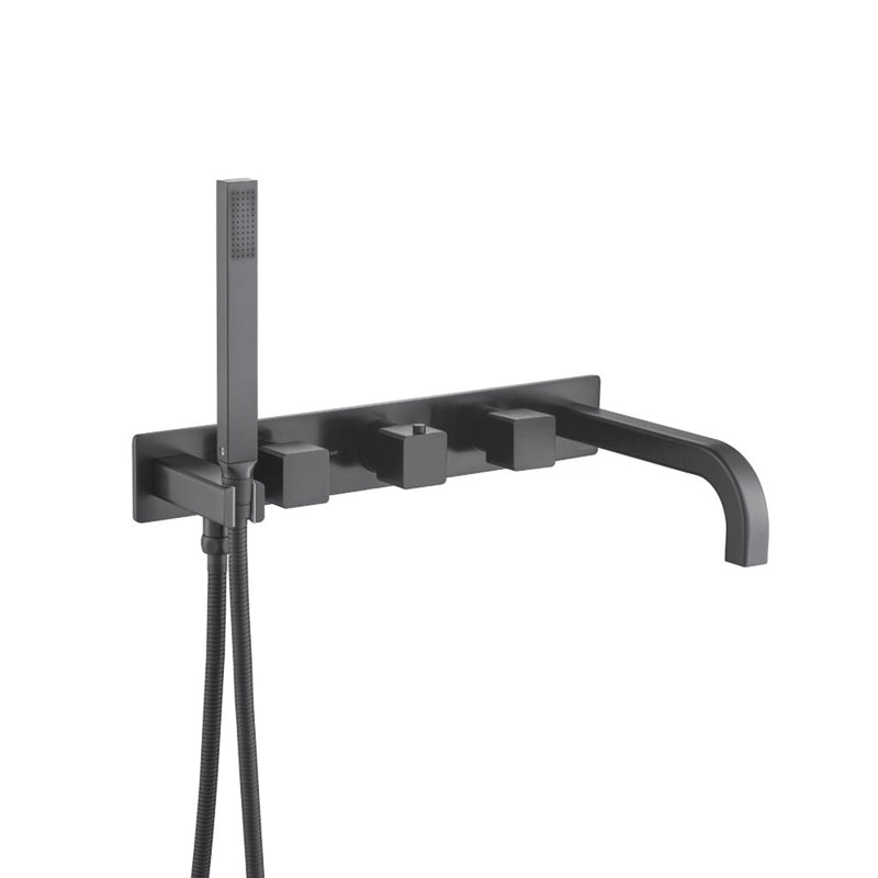 Serie 196 (2 Output Ports) Hand Shower Tub Faucet (Trim Only) - Wall Mount - 18" Brass/Matt Black