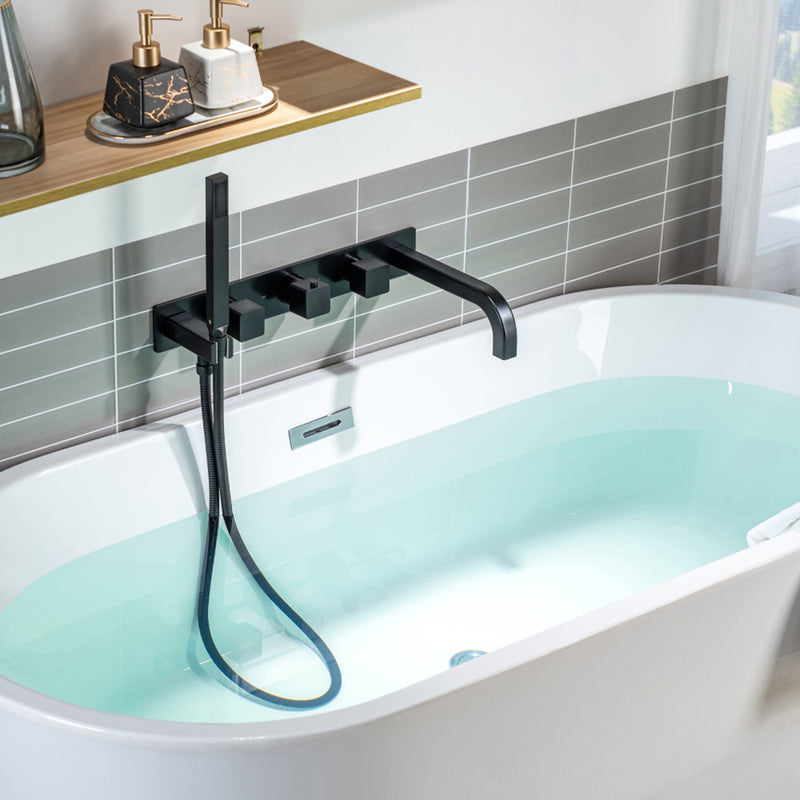 Serie 196 (2 Output Ports) Hand Shower Tub Faucet (Trim Only) - Wall Mount - 18" Brass/Matt Black