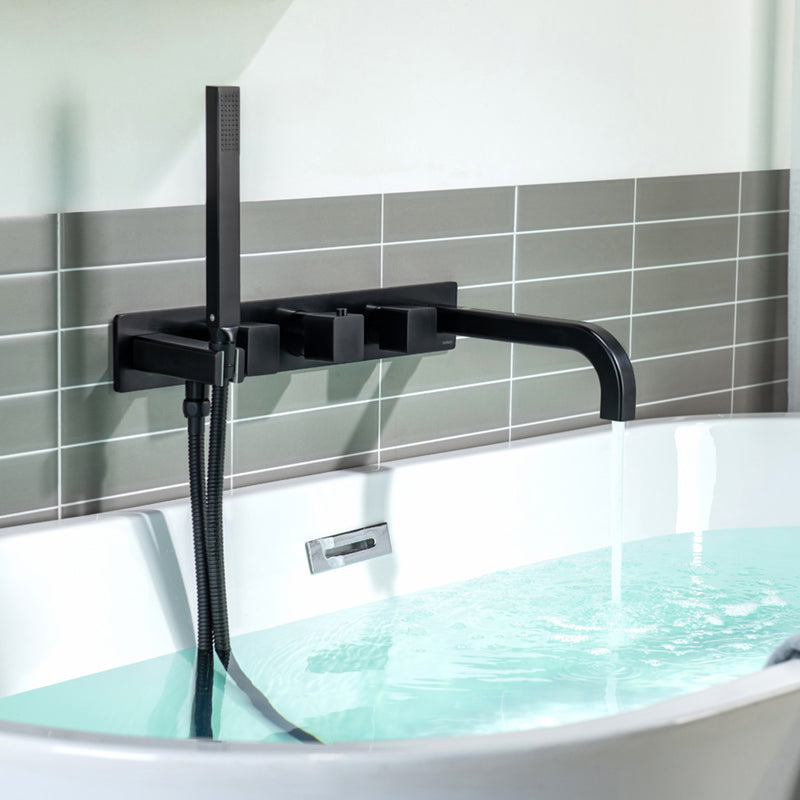 Serie 196 (2 Output Ports) Hand Shower Tub Faucet (Trim Only) - Wall Mount - 18" Brass/Matt Black