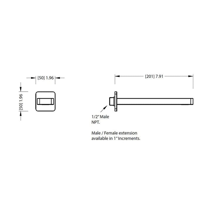 Serie 196 Non Diverting Tub Spout - Wall Mount - 8" Brass/Polished Nickel