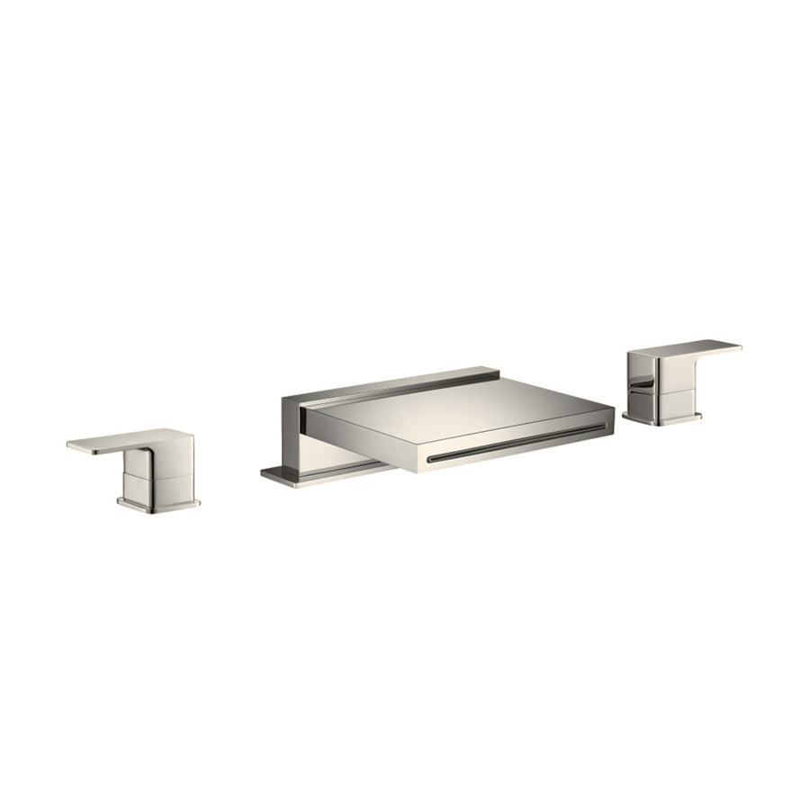 Serie 196 - 3 Hole Deck Mount Cascade / Sheet Flow Roman Tub Faucet- Widespread - 14" Brass/Brushed Nickel