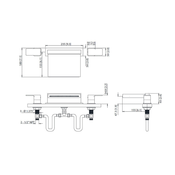 Serie 196 Cascade Flow Roman Tub Faucet - Widespread - 14" Brass/Brushed Nickel