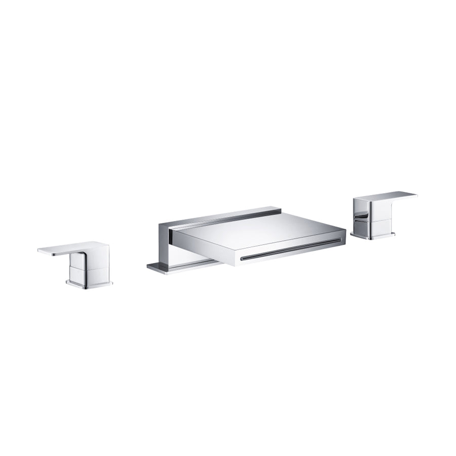 Serie 196 - 3 Hole Deck Mount Cascade / Sheet Flow Roman Tub Faucet - Widespread - 14" Brass/Polished Chrome