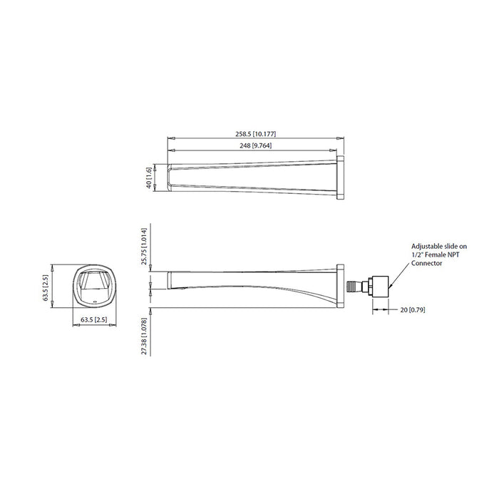 Serie 240 Non Diverting Tub Spout - Wall Mount - 10" Brass/Polished Chrome