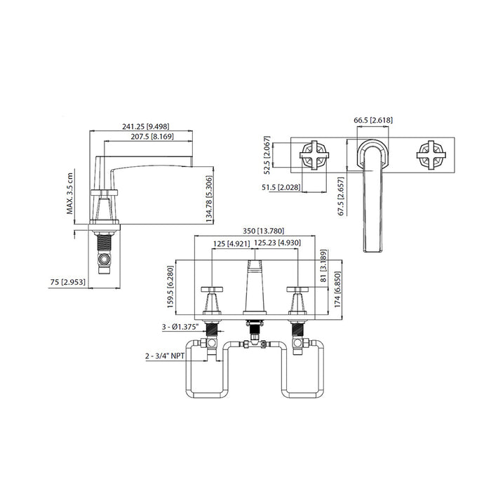 Serie 240 Tub Faucet - Widespread - 8" Brass/Brushed Nickel