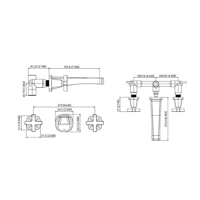 Serie 240 Complete Tub Faucet - Widespread-Wall Mount - 8" Brass/Brushed Nickel