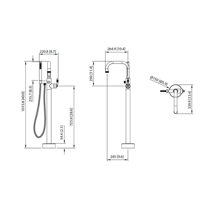 Serie 250 Hand Shower Complete Tub Faucet - Floor Mount - 40" Brass/Brushed Nickel