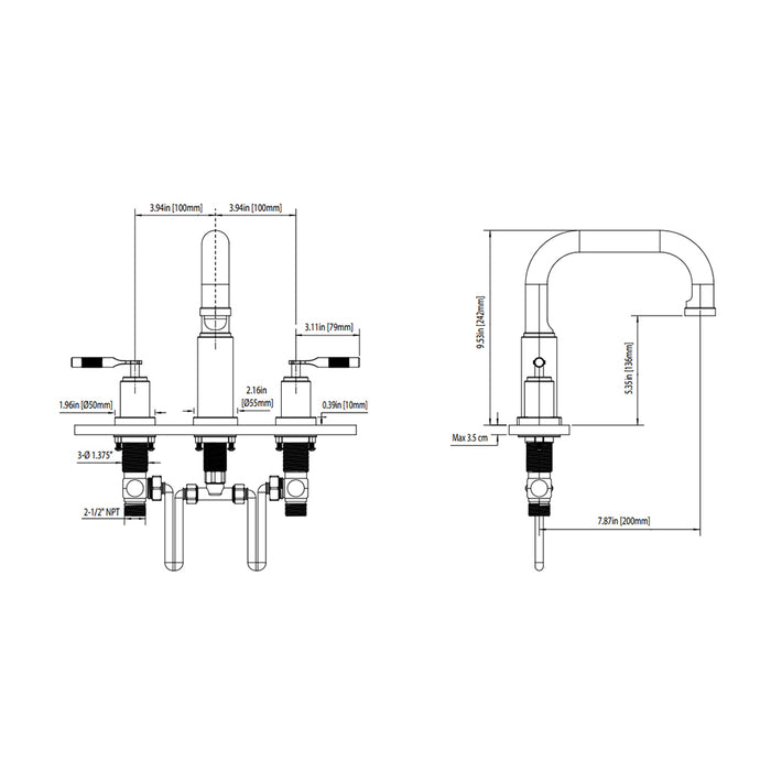 Serie 250 Complete Tub Faucet - Widespread - 8" Brass/Matt Black