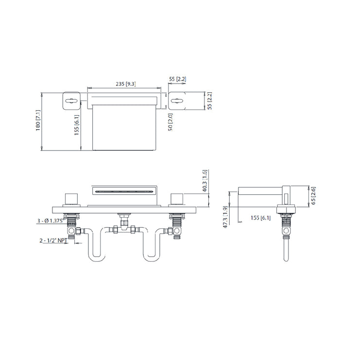 Serie 260 Cascade Flow Roman Tub Faucet - Widespread - 14" Brass/Matt Black