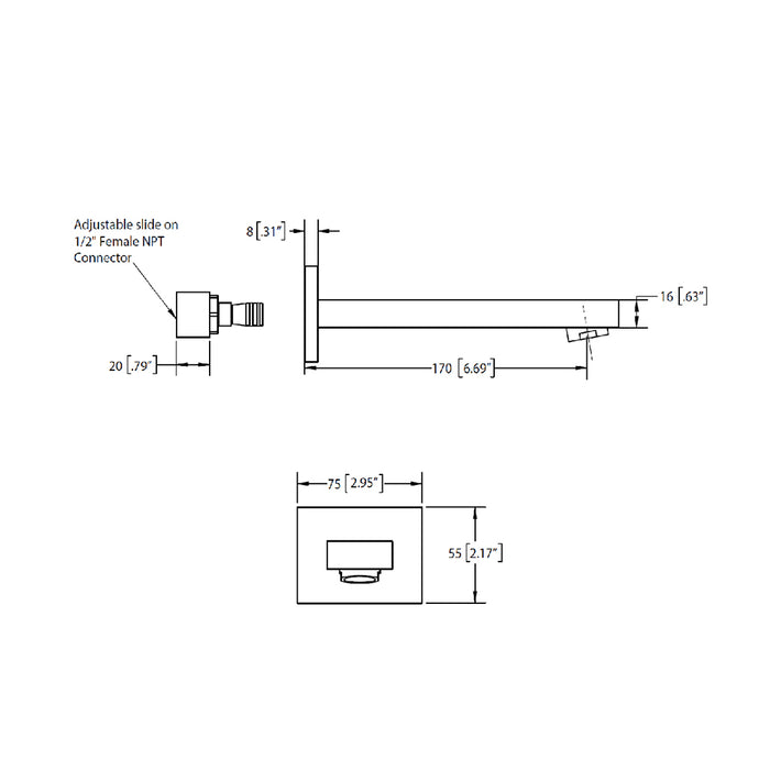 Serie 160 Non Diverting Tub Spout - Wall Mount - 7" Brass/Brushed Nickel