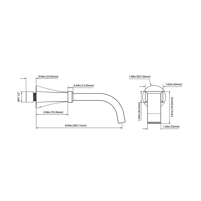 Serie 230 Tub Spout - Wall Mount - 8" Brass/Matt Black