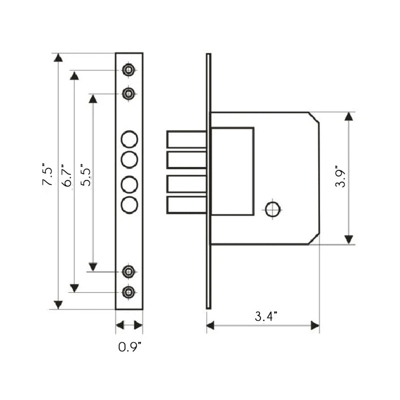 Memphis Mortise Lock Door Entrance Set - Door Mount - 8" Brass/Polished Chrome