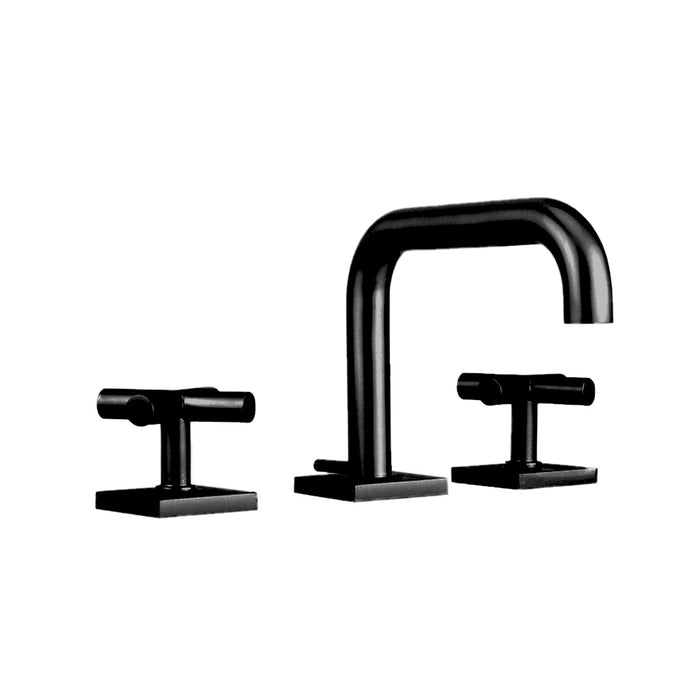 Contempo Square Slim Cross Handles Bathroom Faucet - Widespread - 8" Brass/Matt Black