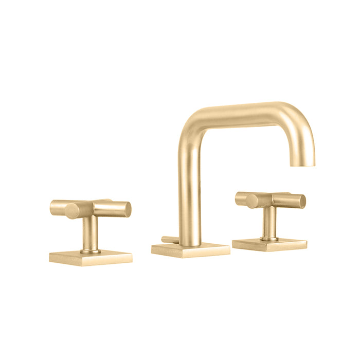 Contempo Square Slim Cross Handles Bathroom Faucet - Widespread - 8" Brass/Satin Brass