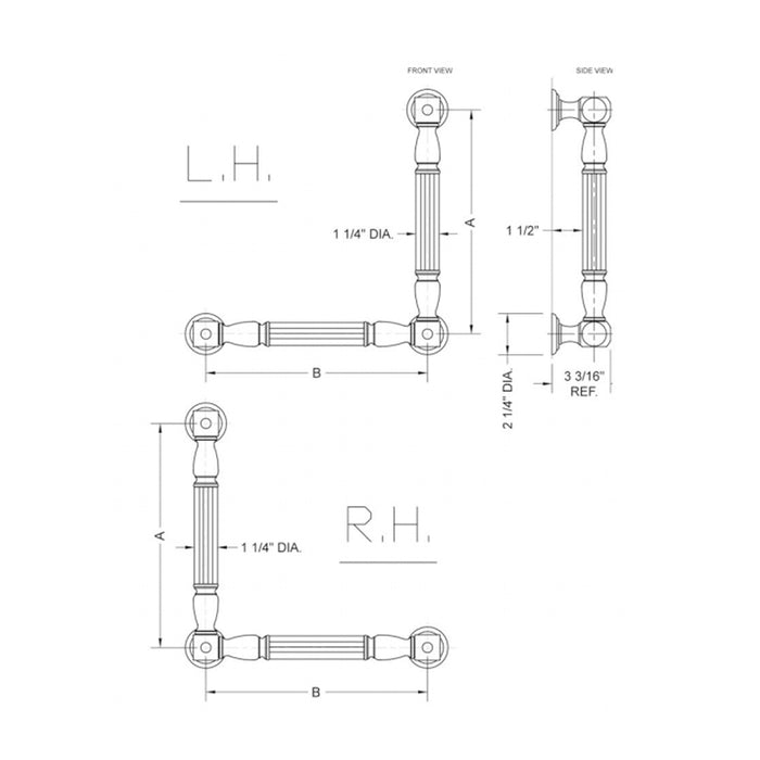 G21 90° Right Grab Bar - Wall Mount - 24" Brass/Satin Gold