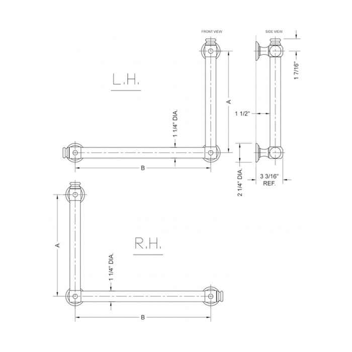 G60 90° Right Grab Bar - Wall Mount - 24" Brass/Oil Rubbed Bronze