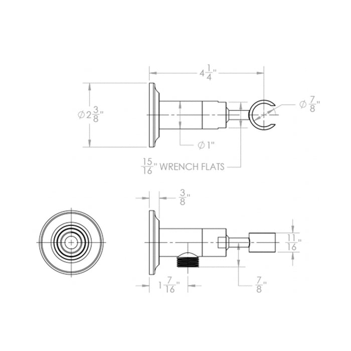 Universal Supply Elbow With Hand Shower Connector - Wall Mount - 3" Brass/Polished Nickel