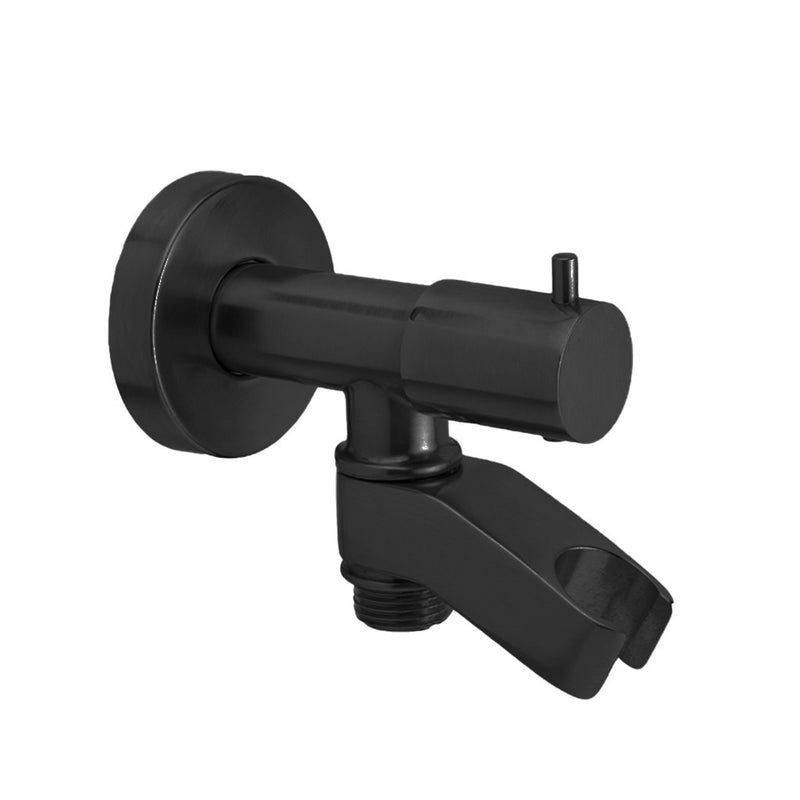 Universal Water Supply Elbow With Built In Shut Off & Hand Shower Holder Connector - Wall Mount - 4" Brass/Matt Black