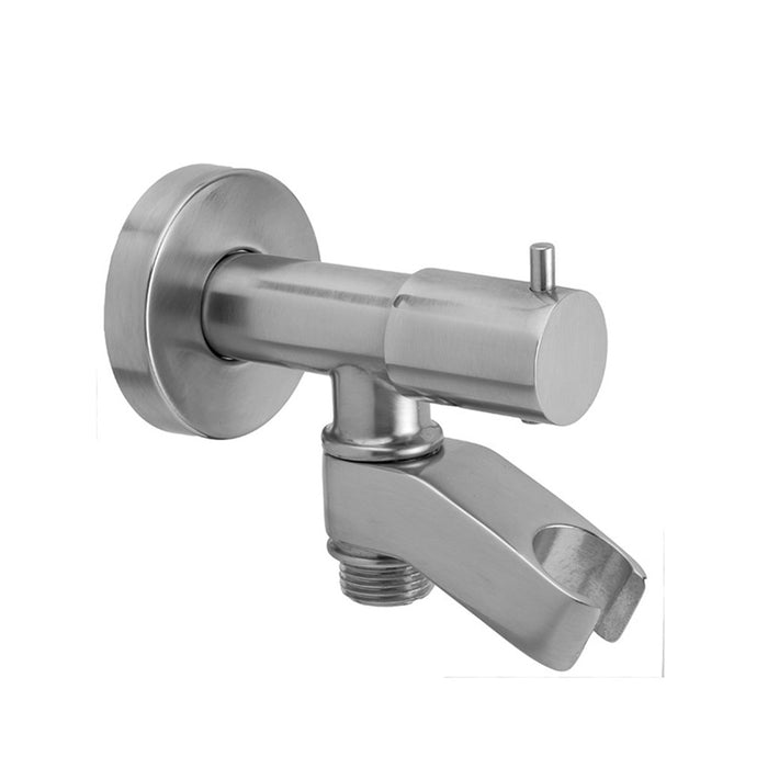 Universal Water Supply Elbow With Built In Shut Off & Hand Shower Holder Connector - Wall Mount - 4" Brass/Matt Black