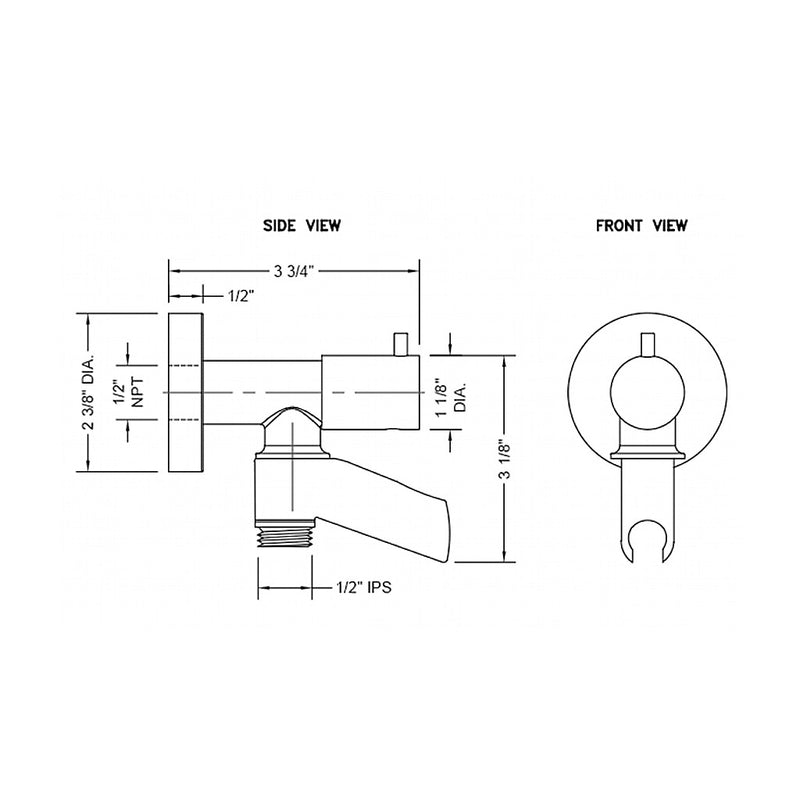 Universal Water Supply Elbow With Built In Shut Off & Hand Shower Holder Connector - Wall Mount - 4" Brass/Matt Black