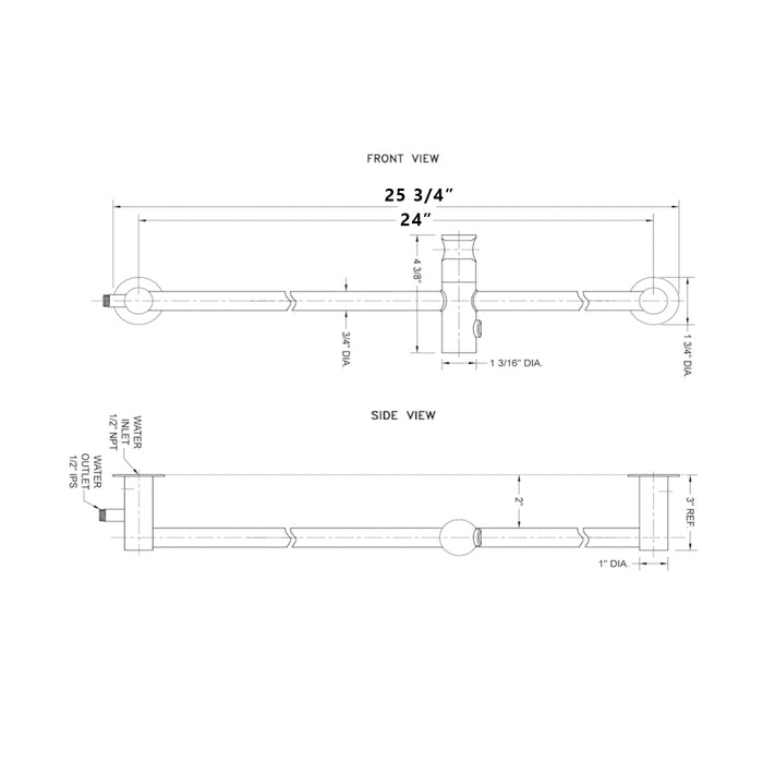 Contemporary Slim Bottom Outlet Integral Water Supply Shower Column - Wall Mount - 24" Brass/Polished Chrome