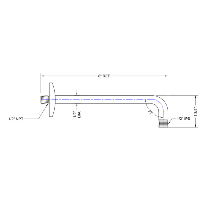 Universal Shower Arm - Wall Mount - 8" Brass/Polished Chrome