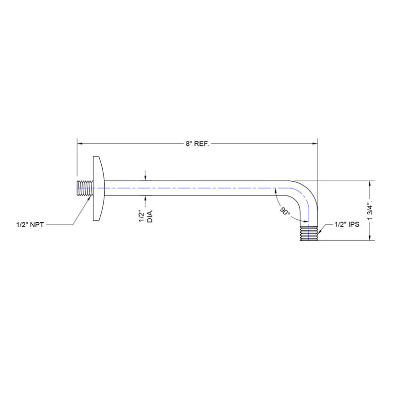 Universal Shower Arm - Wall Mount - 8" Brass/Satin Nickel