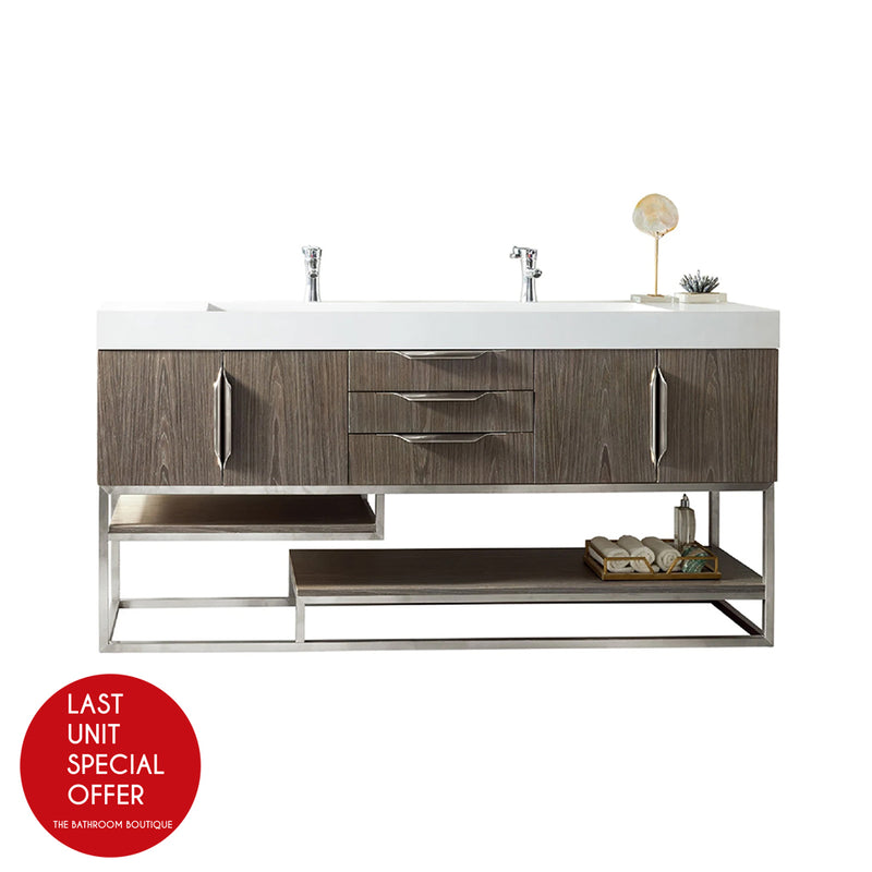 Columbia 4 Doors And 3 Drawers Bathroom Vanity with Stone Sink - Floor Mount - 72" Wood/Steel/Ash Gray/Brushed Nickel - Last Unit Special Offer