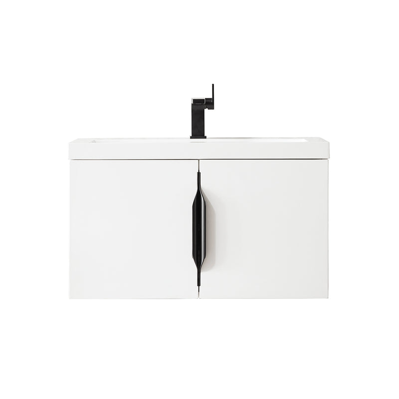 Columbia 2 Doors Bathroom Vanity with Solid Surface Sink - Wall Mount - 32" Wood/Glossy White/Matte Black - Last Unit Special Offer