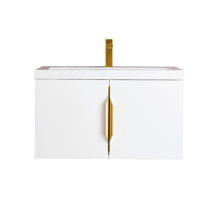 Columbia 2 Doors Bathroom Vanity with Solid Surface Sink - Wall Mount - 32" Wood/Glossy White/Radiant Gold