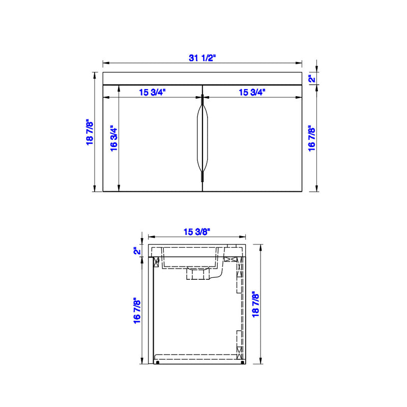 Columbia 2 Doors Bathroom Vanity with Solid Surface Sink - Wall Mount - 32" Wood/Glossy White/Matte Black - Last Unit Special Offer