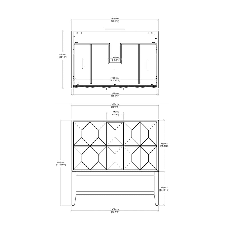 Emmeline 2 Drawers Bathroom Vanity with Solid Surface Sink - Floor Mount - 36" Mdf/Pebble Oak