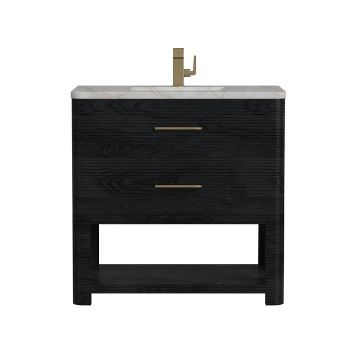 Lucian 2 Drawers Bathroom Vanity with Victorian Silver Silestone Top and Undermount Sink - Free Standing - 36" Wood/Carbon Oak