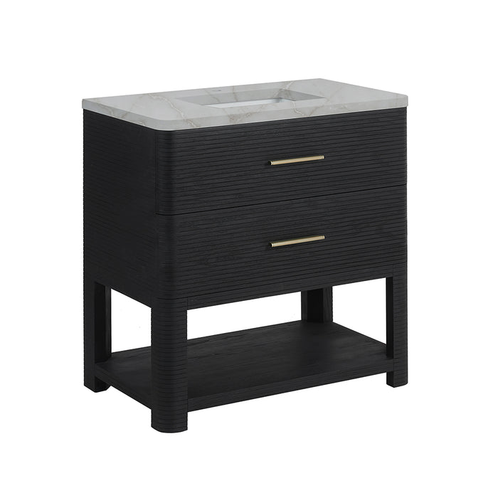 Lucian 2 Drawers Bathroom Vanity with Victorian Silver Silestone Top and Undermount Sink - Free Standing - 36" Wood/Carbon Oak