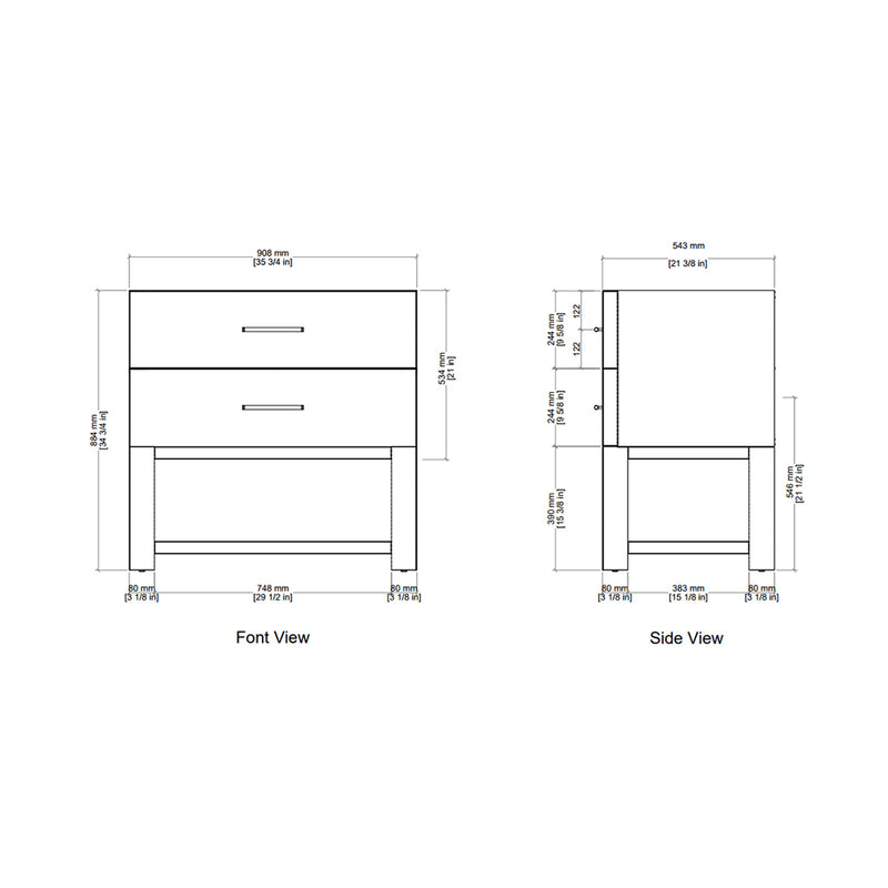 Lucian 2 Drawers Bathroom Vanity with Victorian Silver Silestone Top and Undermount Sink - Free Standing - 36" Wood/Carbon Oak
