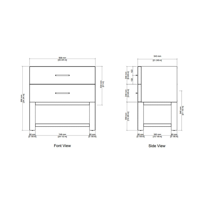 Lucian 2 Drawers Bathroom Vanity with Victorian Silver Silestone Top and Undermount Sink - Free Standing - 36" Wood/Carbon Oak