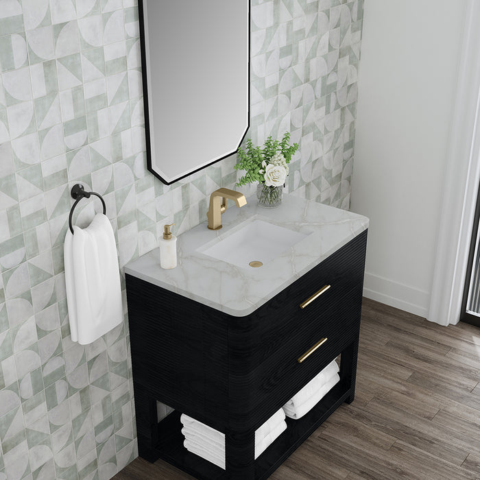 Lucian 2 Drawers Bathroom Vanity with Victorian Silver Silestone Top and Undermount Sink - Free Standing - 36" Wood/Carbon Oak