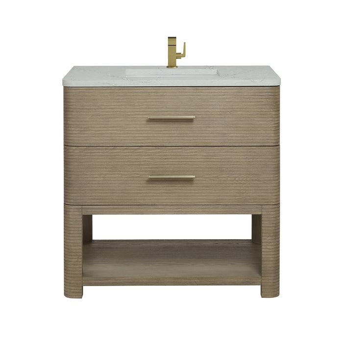 Lucian 2 Drawers Bathroom Vanity with Victorian Silver Silestone Top and Undermount Sink - Free Standing - 36" Wood/Pebble Oak