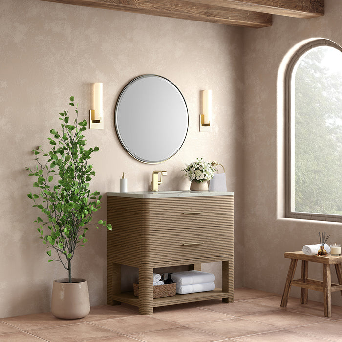 Lucian 2 Drawers Bathroom Vanity with Victorian Silver Silestone Top and Undermount Sink - Free Standing - 36" Wood/Pebble Oak