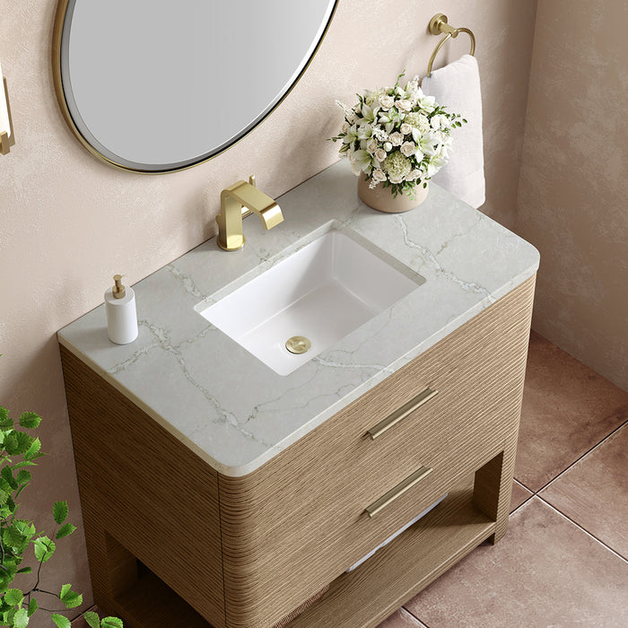 Lucian 2 Drawers Bathroom Vanity with Victorian Silver Silestone Top and Undermount Sink - Free Standing - 36" Wood/Pebble Oak