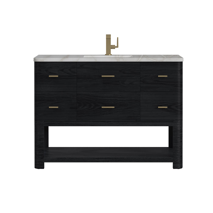 Lucian 5 Drawers Bathroom Vanity with Victorian Silver Silestone Top and Undermount Sink - Free Standing - 48" Wood/Carbon Oak