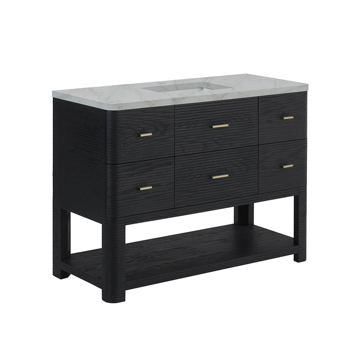 Lucian 5 Drawers Bathroom Vanity with Victorian Silver Silestone Top and Undermount Sink - Free Standing - 48" Wood/Carbon Oak