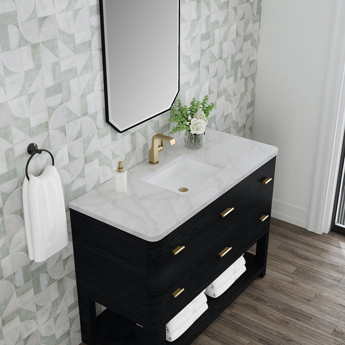 Lucian 5 Drawers Bathroom Vanity with Victorian Silver Silestone Top and Undermount Sink - Free Standing - 48" Wood/Carbon Oak